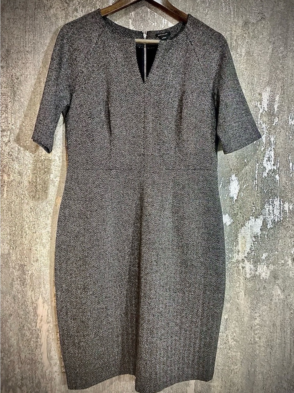 Ann Taylor Tweed Sheath Dress Size 8 NWT Black White Herringbone Career